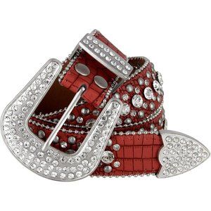 Women's  Rhinestone Fashion Western Cowgirl Bling Studded Design Leather Belt